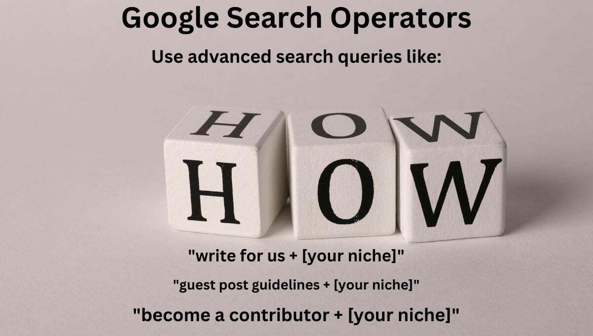 A person researching guest blogging sites using search operators and SEO tools.